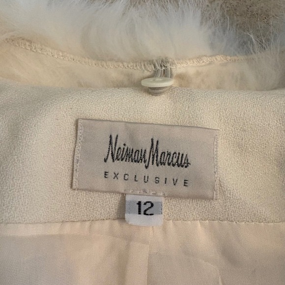 Vintage Neiman Marcus Exclusive Women's Cream 3 Piece Skirt Set Fur Collar SZ 12 - Picture 5 of 9